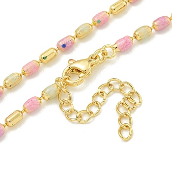 Brass Enamel Column Link Chain Necklaces, Real 18K Gold Plated, Lead Free & Cadmium Free & Nickel Free, Long-Lasting Plated, Pearl Pink, 17.76 inch(45.1cm)