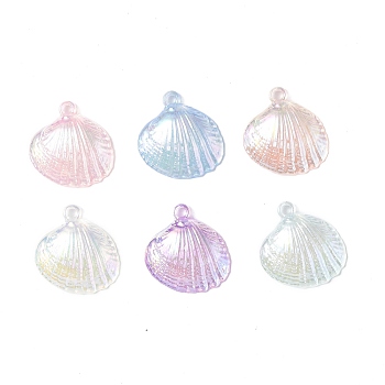 UV Plating Opaque Acrylic Pendants, AB Color, Shell Charm, Mixed Color, 28x27x7mm, Hole: 2mm