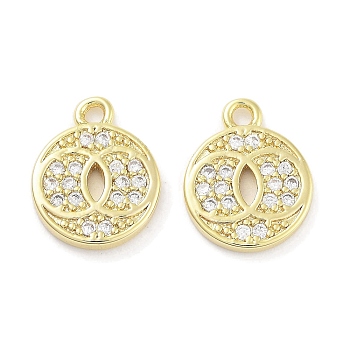 Brass Micro Pave Clear Cubic Zirconia Pendants, Flat Round, Real 18K Gold Plated, 13x10x1.5mm, Hole: 1.2mm