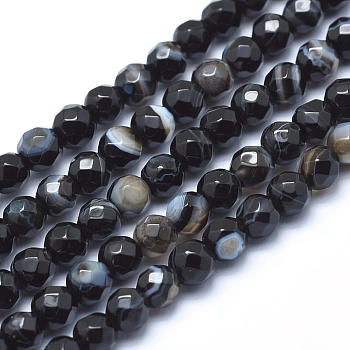 Natural Agate Beads, Dyed, Faceted Round, Black, 4mm, Hole: 1mm, about 93pcs/strand, 14.5 inch(37cm)
