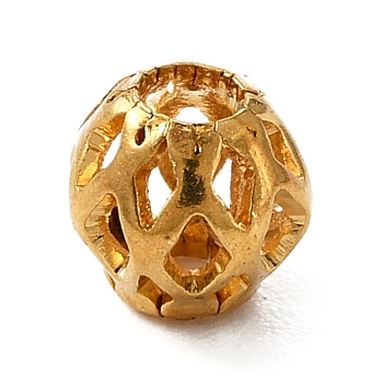 Brass Hollow Beads, Long-Lasting Plated, Round, Golden, 5x5.5mm, Hole: 2mm