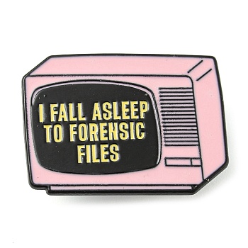 TV with Word I Fall Asleep Alloy Enamel Pin Broochs, Cadmium Free & Lead Free, Rectangle, Pink, 22x30x1.5mm