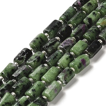 Natural Ruby in Zoisite Beads Strands, with Seed Beads, Faceted, Column, 8.5~11x5.5~6.5mm, Hole: 1mm, about 14~15pcs/strand, 7.48''(19cm)
