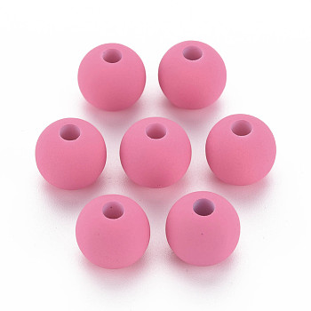 Rubberized Style Acrylic Beads, Round, Hot Pink, 13.5x12.5mm, Hole: 4mm
