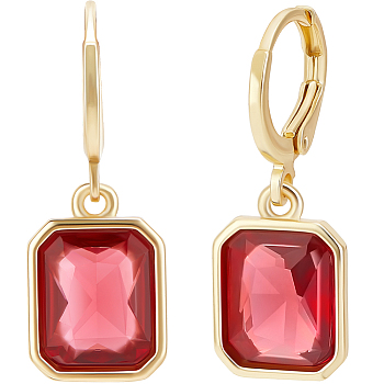 3Pairs Brass Leveback Earring, Rectangle Cubic Zirconia Dangle Earrings for Women, Golden, Orange Red, 27.5x10mm