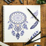 Self-Adhesive Silk Screen Printing Stencil, for Painting on Wood, DIY Decoration T-Shirt Fabric, Turquoise, Feather, 280x220mm(X1-DIY-WH0338-301)
