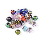 Mixed Styles Handmade Lampwork Glass European Beads, with Brass Double Cores, Large Hole Rondelle Beads, Mixed Color, 14~16x10mm, Hole: 5mm(X-LPDL-L002-M)