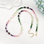 Dyed Natural Malaysia Jade Faceted Rondelle and Mixed Stone Nuggets Beaded Necklaces for Women, Golden, Colorful, 20.35 inch(51.7cm)(NJEW-JN06315)