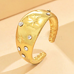 304 Stainless Steel Crystal Rhinestone Cuff Open Rings, Star, Golden, 17mm(WG21D81-04)