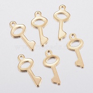 201 Stainless Steel Charms, Key, Golden, 16x7x0.8mm, Hole: 1.2mm(STAS-H436-57)