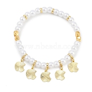 Rack Plating Brass Stretch Bracelets, with ABS Imitation Pearl Beads, Cadmium Free & Lead Free, Long-Lasting Plated, Apple, Inner Diameter: 2-1/8 inch(5.25cm)(BJEW-P341-10G-G)