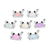 UV Plating Alloy with Mixed Color Glass Rhinestone Pendants, Cadmium Free & Lead Free, Crab, Platinum, 14x17x4mm, Hole: 2mm(FIND-M018-32P)