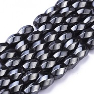 Magnetic Synthetic Hematite Beads Strands, Six Facets, Twist, Black, about 8mm in diameter, 12mm long, hole: about 1mm, 16 inch(IM8x12mm602)
