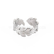 304 Stainless Steel Leaf Wrap Open Cuff Ring for Women, Stainless Steel Color, US Size 6 3/4(17.1mm)(RJEW-S405-185P)