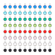 8 Color 304 Stainless Steel with Glass Charms, Faceted Flat Round, Stainless Steel Color, 9.5x6.5x2mm, Hole: 1.5mm, 10Pcs/color, 80Pcs/box(STAS-UN0048-44B)