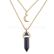 Synthetic Blue Goldstone Cone Pendant Double Layer Necklace, with Moon Charms, 19.69 inch(50cm)(UX9990-23)