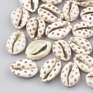 Printed Natural Cowrie Shell Beads, No Hole/Undrilled, Camel, 20~26x13~18x5~7mm(X-SHEL-S274-02E)