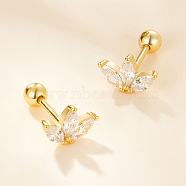 S925 Sterling Silver Clear Cubic Zirconia Flower Petal Stud Earrings, Golden, 11.5x8x3mm(DX5333-1)