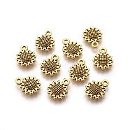 Tibetan Style Alloy Charms, Cadmium Free & Lead Free, Sunflower, Antique Golden, 12x9x2mm, Hole: 1mm(X-GLF10257Y)