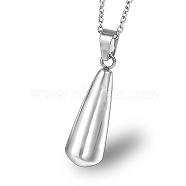 Teardrop Urn Ashes Pendant Necklace, 316L Stainless Steel Memorial Jewelry for Men Women, Silver, 19.69 inch(50cm)(BOTT-PW0001-055A-P)
