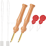 3Pcs Wood Embroidery Punch Needle, with 3Pcs Copper Wire and Gourd Shaped Plastic Needle Threaders, Mixed Color, Punch Needle: 150x21.5mm, Hole: 3mm, Threaders: 46x15.5x3mm(DIY-GF0008-87)