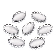 201 Stainless Steel Tray Settings, Lace Edge Bezel Cups, Oval, Stainless Steel Color, Tray: 12.5x7.5mm, 13x8x2mm,(STAS-P245-23P)