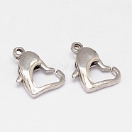 304 Stainless Steel Lobster Claw Clasps, Heart, Stainless Steel Color, 7.5x11x3mm, Hole: 1mm(STAS-D069-04)