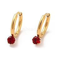 Golden Tone 304 Stainless Steel Hoop Earrings, Cubic Zirconia Ring Earring for Women, Red, 17.5x14mm, Pin: 0.9mm(EJEW-C055-06C)