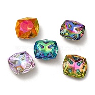 Glass Rhinestone Cabochons, Point Back & Back Plated, Faceted, Square, Mixed Color, 18x18x7mm(RGLA-P036-04B-M)