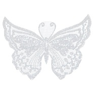 Sew on Sequin Polyester Clothing Patches, with Glass Seed Beads & Imitation Pearl Beads, Butterfly, White, 170~180x220~230x4mm(DIY-WH0258-32)