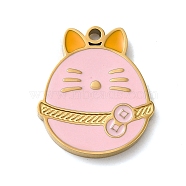 Ion Plating(IP) 304 Stainless Steel Enamel Pendants, Cat Charm, Real 18K Gold Plated, 15.5x13.5x1.5mm, Hole: 1.2mm(STAS-Q301-14G)