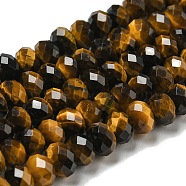 Natural Tiger Eye Beads Strands, Faceted, Rondelle, Coconut Brown, 6x4~4.5mm, Hole: 1mm, about 91pcs/strand, 15.31''~15.35''(38.9~39cm)(G-K351-B08-02)