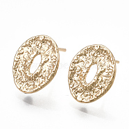 Brass Stud Earring Findings, with Loop, Oval, Real 18K Gold Plated, 14x11mm, Hole: 1mm, Pin: 0.7mm(KK-S348-357)