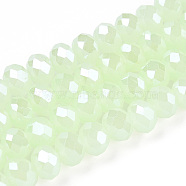 Electroplate Glass Beads Strands, Imitation Jade Beads, Pearl Luster Plated, Faceted, Rondelle, Pale Green, 3.5~3.8x3mm, Hole: 0.4mm, about 113~115pcs/strand, 12.80~12.99 inch(32.5~33cm)(EGLA-A044-J3mm-A01)