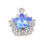 Rack Plating Alloy with Rhinestone Pendants, Star, Platinum, Cornflower Blue, 20x17x6mm, Hole: 2mm(FIND-B037-03P-01)