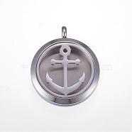 304 Stainless Steel Diffuser Locket Pendants, with Magnetic Clasp, Flat Round with Anchor, Stainless Steel Color, 36.5x30x8mm, Hole: 5mm(STAS-N0010-10P)