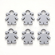 304 Stainless Steel Charms, Laser Cut, Girl, Stainless Steel Color, 14x11x1mm, Hole: 3mm(STAS-N092-24)