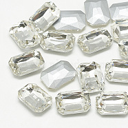 Pointed Back Glass Rhinestone Cabochons, Faceted, Rectangle Octagon, Crystal, 10x8x3.5mm(RGLA-T079-8x10mm-01)