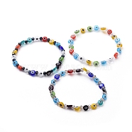 Handmade Evil Eye Lampwork Flat Round Beads Stretch Bracelets, with Faceted Rondelle Glass Beads, Mixed Color, 2 inch(5cm)(BJEW-JB05005)
