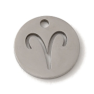 201 Stainless Steel Charms, Laser Cut, Flat Round with Constellation Charm, Aries, 12x1mm, Hole: 1.5mm(STAS-E217-10P-09)
