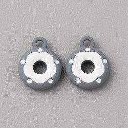 Frosted Painted Colored Alloy Pendants, Doughnut, Gray, 12.5x10x3mm, Hole: 1.5mm(FIND-TAC0010-82F)