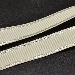 Polyester Grosgrain Ribbons for Gift Packing, Silver Wired Edge Ribbon, Beige, 3/8 inch(9mm), about 100yards/roll(91.44m/roll)(SRIB-L022-009-028)