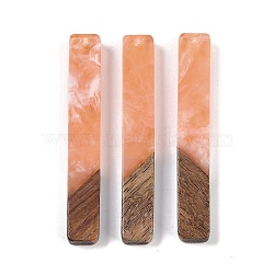 Resin & Wood Big Pendants, Rectangle Charms, Light Salmon, 51.5x7.5x3.5mm, Hole: 1.8mm(WOOD-F015-02C)