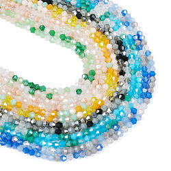 Pandahall 12 Strands 6 Colors Electroplate Glass Beads Strands, Opaque & Transparent & AB Color Plated, Faceted, Bicone, Mixed Color, 4x4.5mm, Hole: 0.9mm, about 94~95pcs/strand, 13.86''(35.2cm), 2 Strands/color(EGLA-TA0001-31)