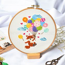 DIY Display Decoration Embroidery Kit, Including Embroidery Needles & Thread, Cotton Fabric, Fox Pattern, 180x140mm(SENE-PW0003-074D)