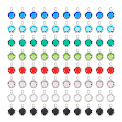 8 Color 304 Stainless Steel with Glass Charms, Faceted Flat Round, Stainless Steel Color, 9.5x6.5x2mm, Hole: 1.5mm, 10Pcs/color, 80Pcs/box(STAS-UN0048-44B)