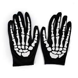 Polyester Skeleton Hand Horror Full Finger Gloves, for Halloween Cosplay Costumes, Black, 223x125x1.5mm(AJEW-A045-01A)