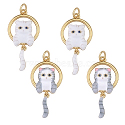 4Pcs 2 Colors Rack Plating Brass Enamel Pendants, Long-Lasting Plated, Real 18K Gold Plated, Cat, Mixed Color, 31x15.5x4mm, Hole: 2.5mm, 2pcs/color(FIND-SZ0002-61)