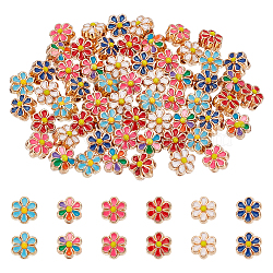 Elite 60Pcs 6 Colors Light Gold Tone Alloy Enamel Beads, Flower, Mixed Color, 7x6.5x5mm, Hole: 1mm, 10pcs/color(ENAM-PH0002-63)