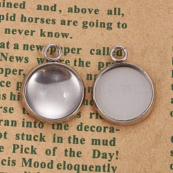 DIY Pendant Making, with 304 Stainless Steel Pendant Cabochon Settings and Transparent Half Round Glass Cabochons, Flat Round, Stainless Steel Color, Setting: 17.5x14x2mm, Hole: 2.5mm, Glass: 12x5.5mm(DIY-X0292-59P)